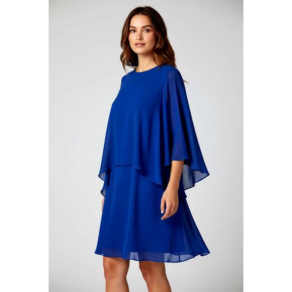RALPH LAUREN Crepe Cape Dress 6 Elegant Classic Royal Blue Dressy Flowy Feminine - Picture 1 of 13